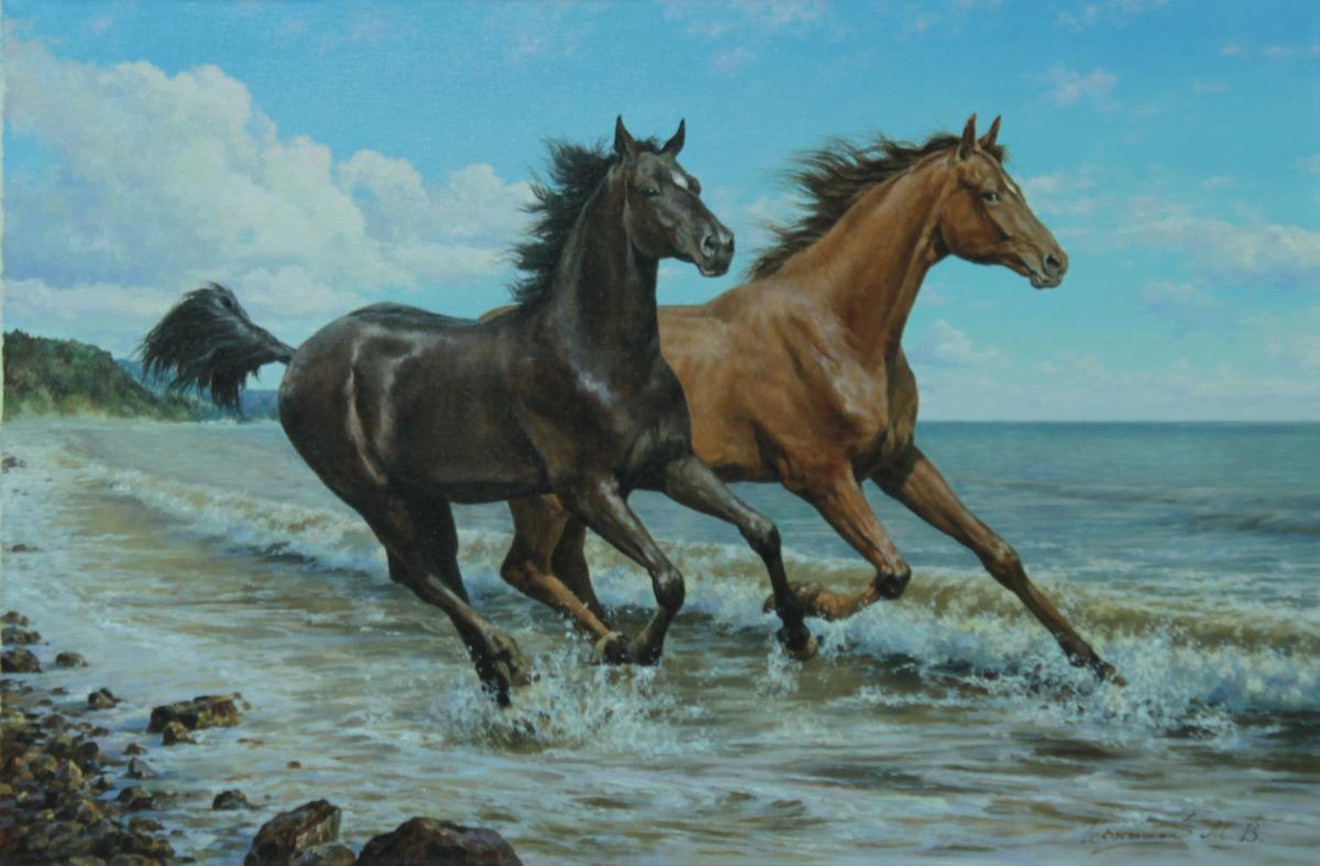 Картина бегущие лошади художник Чернышов М.В. раздел Животный мир алаприма